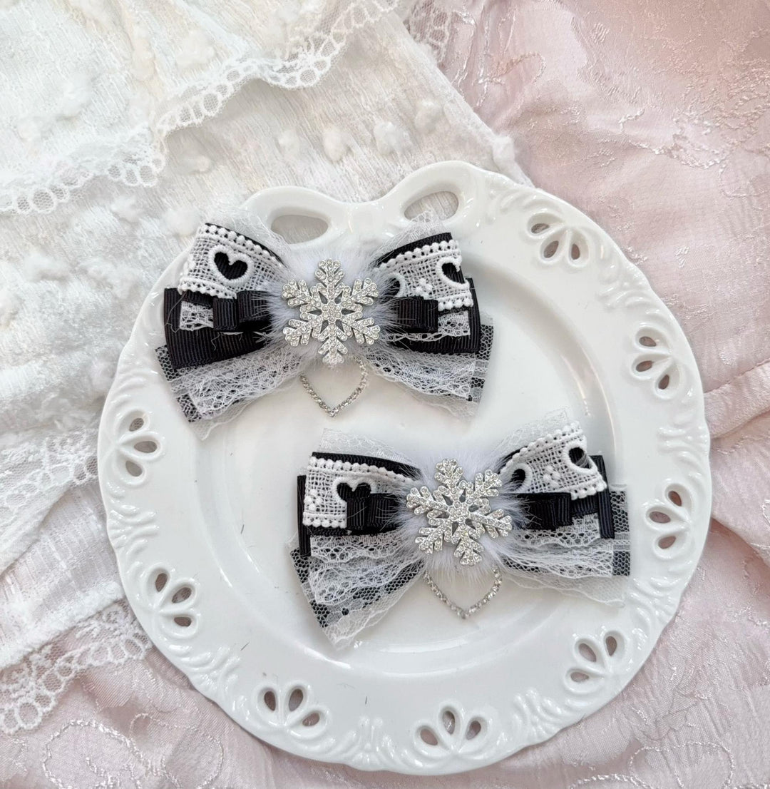 Jirai Kei Hair Clips, Snowflake Decoration and Fluffy Fur 45565:853823