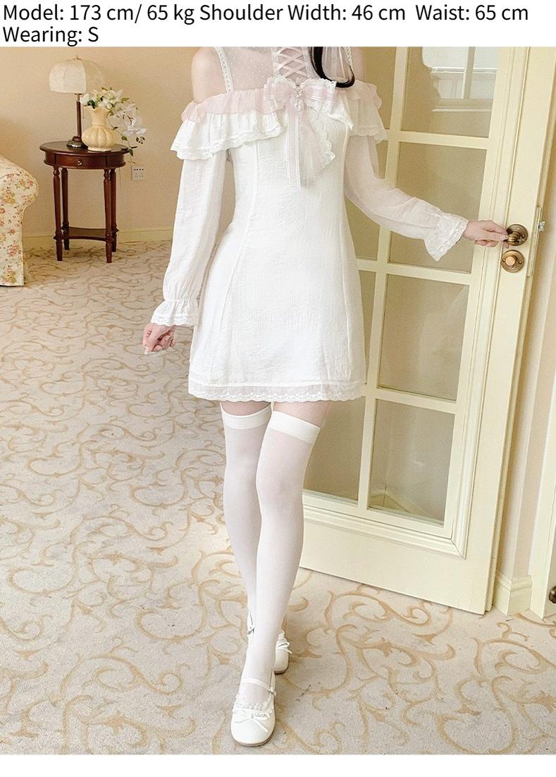 Ryousangata Open Shoulder A-Line Dress with Lace & Bow 43070:765950
