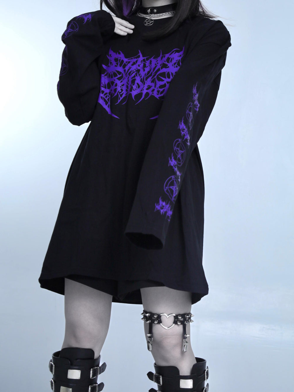 Plus Size Jirai Kei Shirt Black Long Sleeve T-shirt 35526:495378 35526:495378