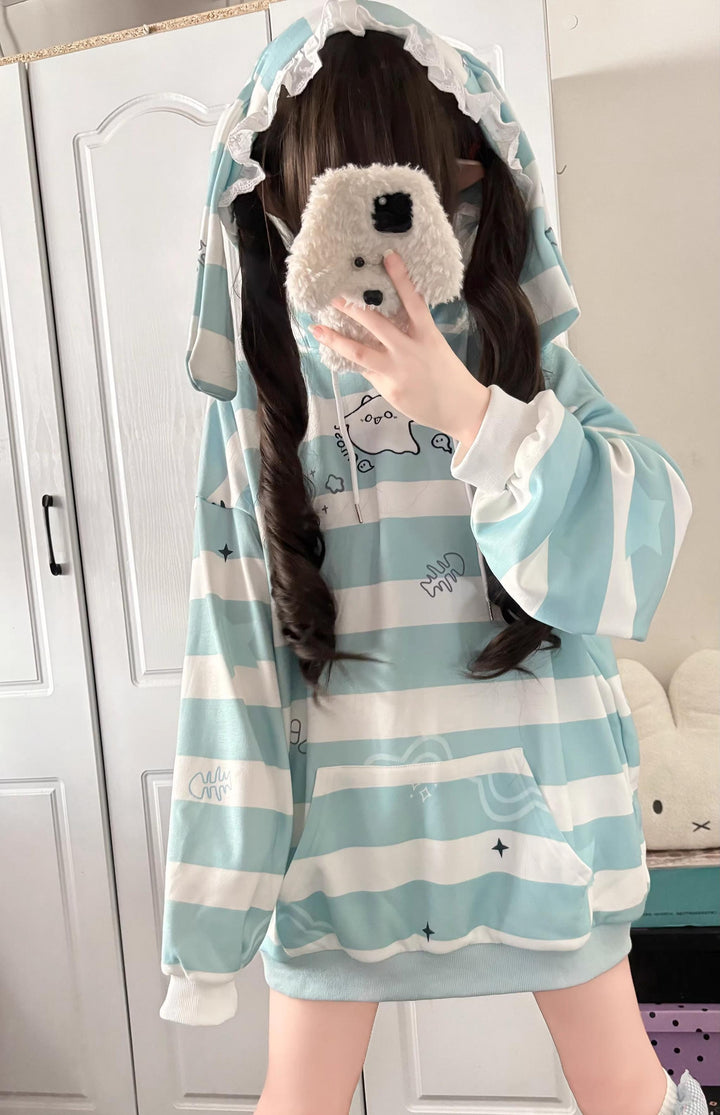 Subculture Hoodie Blue Ghost Baby Bunny Ear Fleece Top 41146:692342