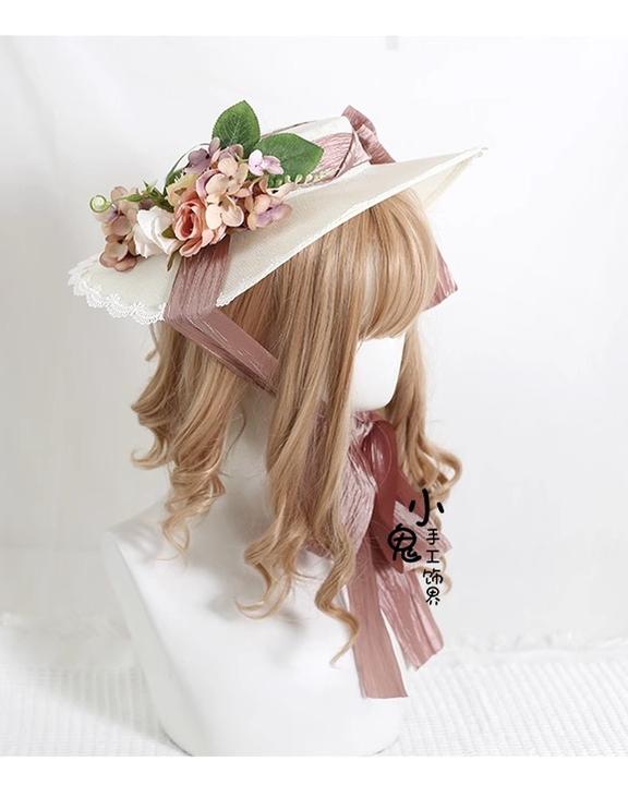 Lolita Top Hat Mori Kei Vintage Hat Elegant Linen Hat 36448:523108 36448:523108