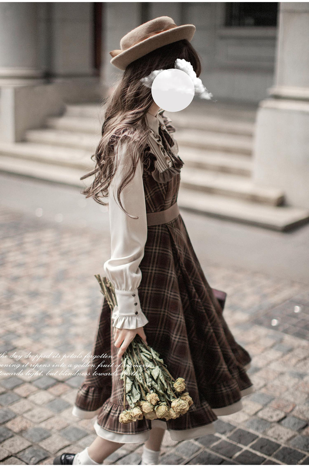 Retro Lolita OP Dress And Brown Lolita Coat Plaid Dress 41080:686024