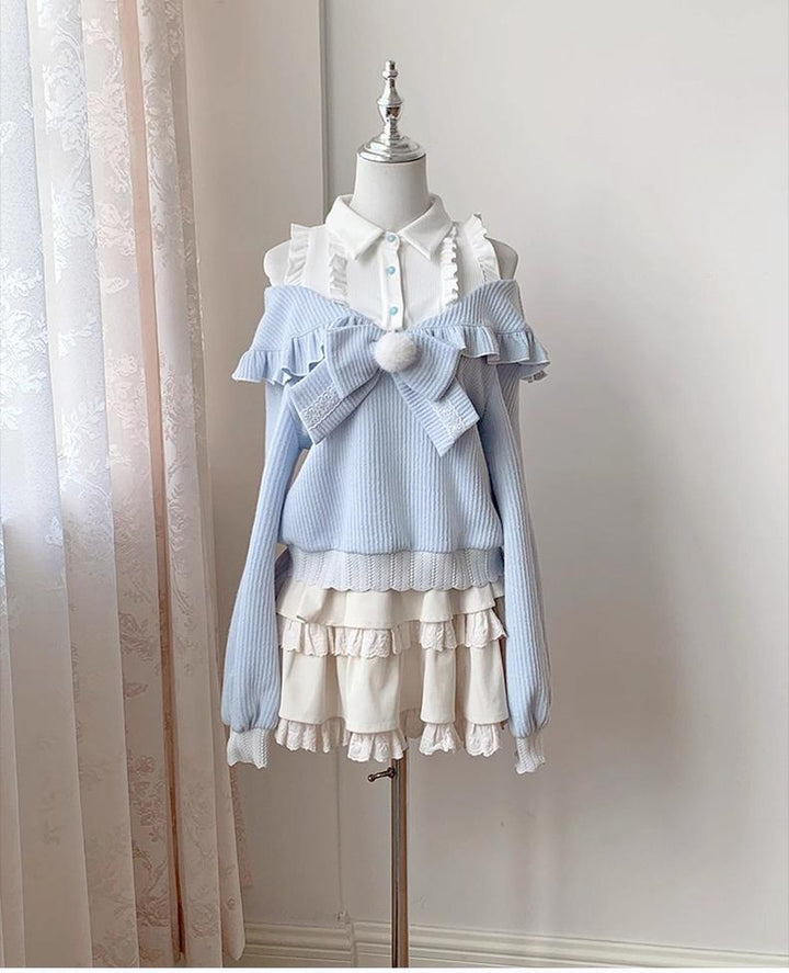 Open-Shoulder Tenshi Kaiwai Sweater, Tiered Ruffles Skirt (L M S) 43775:786748