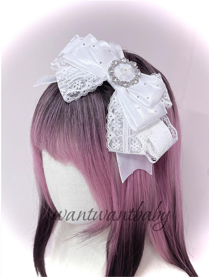 Jirai Kei Headwear Rhinestone Bow Headband With Sparkle (White) 43297:772902