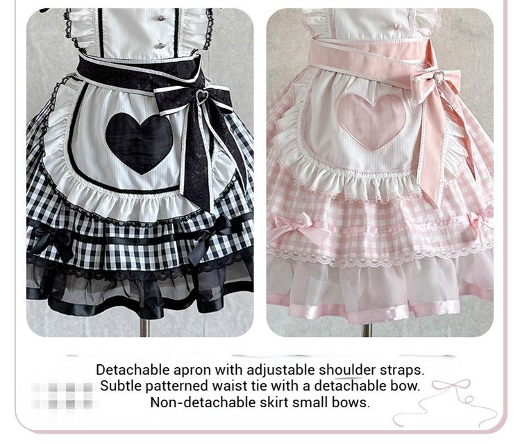 Plaid Jirai Kei OP Dress in Maid Style with Removable Apron 43004:763133