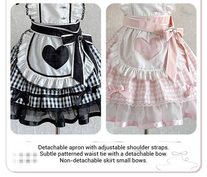 Plaid Jirai Kei OP Dress in Maid Style with Removable Apron 43004:763133