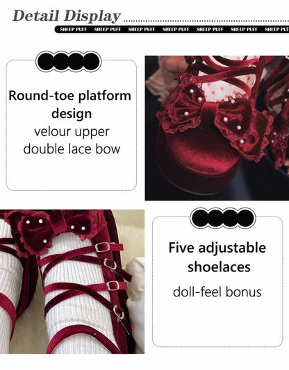 Lolita Shoes Velvet Platform Shoes Lace-up Mary Jane Shoes 37022:547450