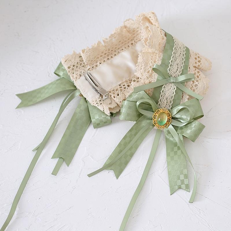 Lolita Headdress Mori Kei Hair accessory Matcha Green Lace Brooch Clasp 36426:520760 36426:520760