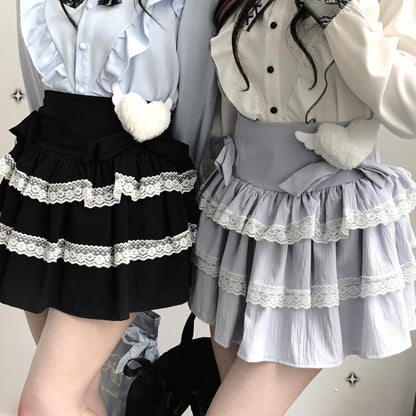 Jirai Kei Skirt Bow Double Layer Lace Cake Skirt 36774:540454