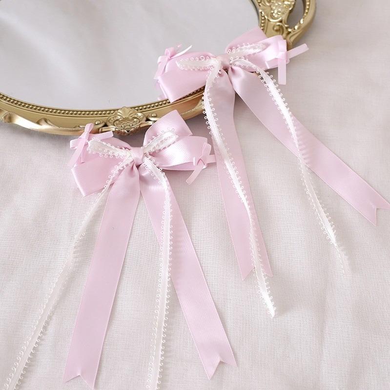 Lolita Headdress Pink Satin Hat Ballet Hair Clip Lace KC (2号蝴蝶结左右一对) 37018:551516