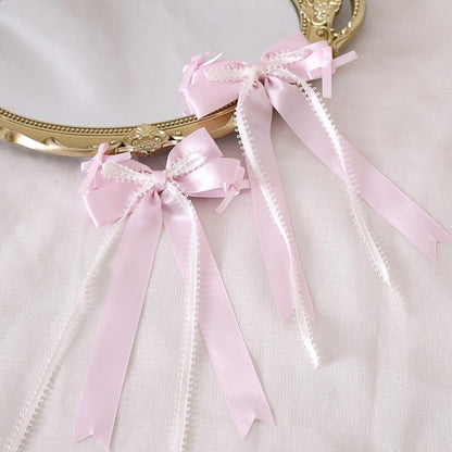 Lolita Headdress Pink Satin Hat Ballet Hair Clip Lace KC (2号蝴蝶结左右一对) 37018:551516