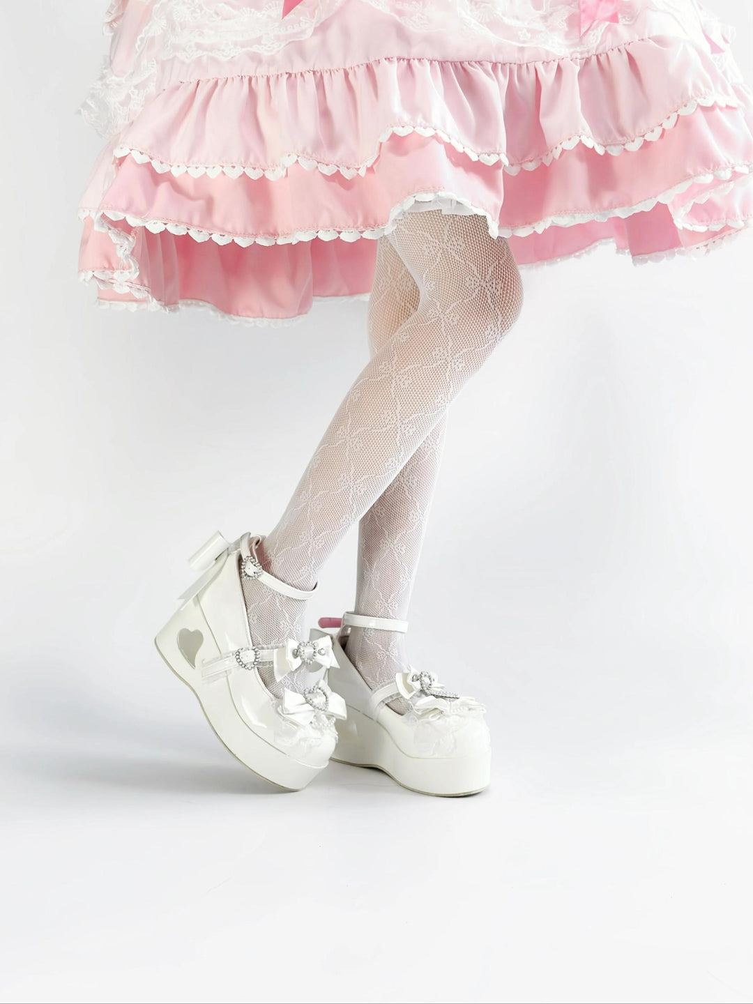 Sweet Lolita Platform Shoes, Bow and Heart-Shaped Pearl 45357:846117