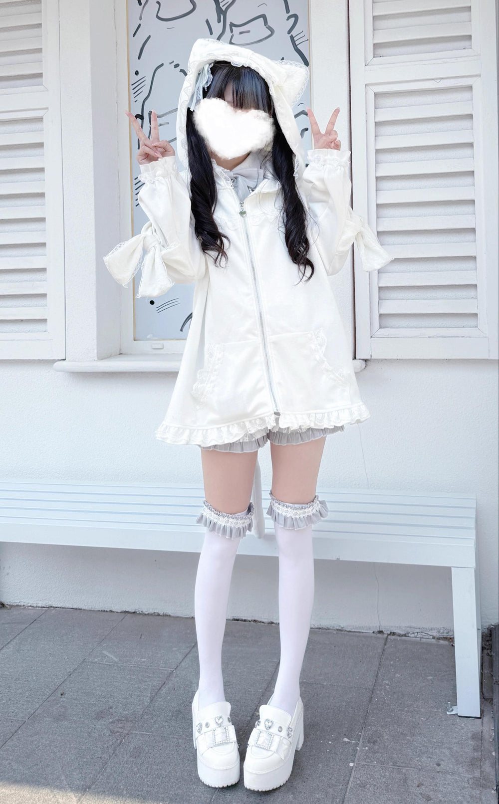 Cat-ear Hooded Jirai Kei Jacket With Pockets/Cat Tail Detail (F) 43244:772433
