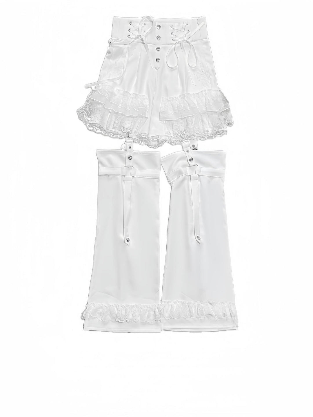 Jirai Kei Shorts Y2K Patchwork Leg Cover Tiered Lace (White / L M S) 40638:671526