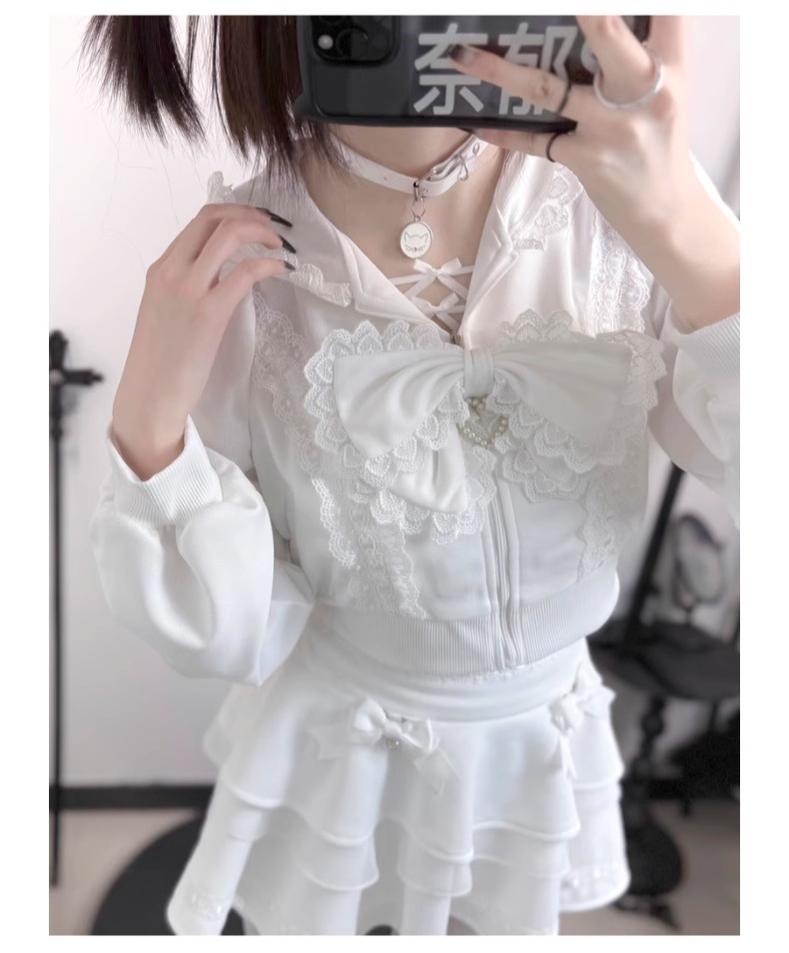 Jirai Kei Jacket Sporty Long Sleeve Hoodie And Skirt Set 42891:759055