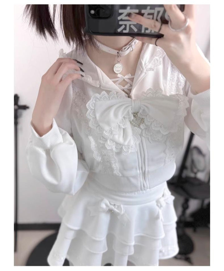 Jirai Kei Jacket Sporty Long Sleeve Hoodie And Skirt Set 42891:759055