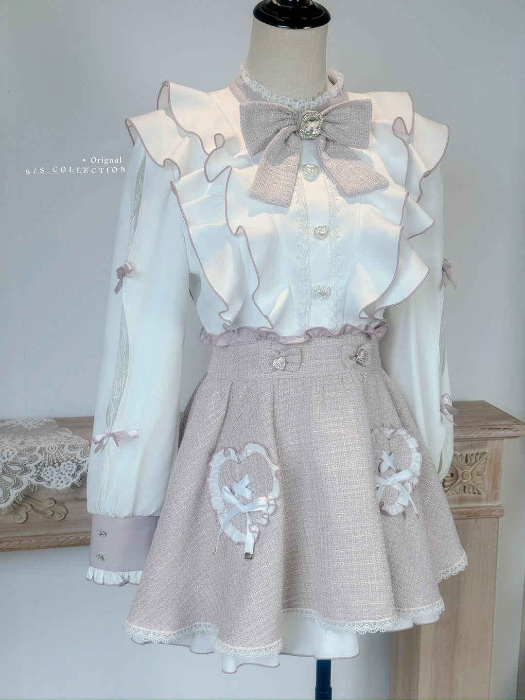 Pink and White Ryousangata Tweed Dress, Elastic Shorts (2XL L M S XL) 44755:825274