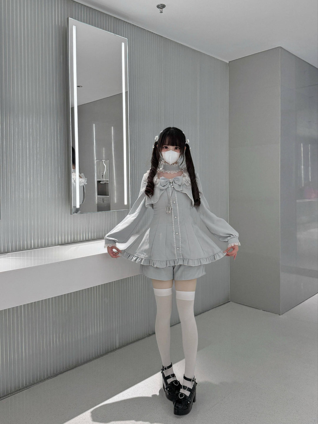 Jirai Kei Long Sleeves Dress, Pocketed Shorts 44197:808142