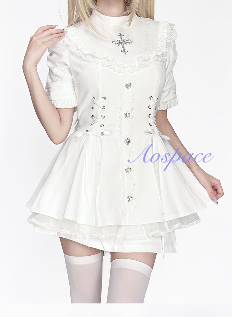 Short-sleeved Ryousangata Dress, Detachable Bowtie 43823:786770