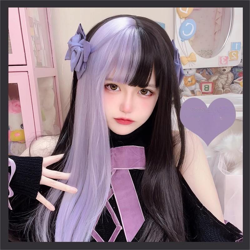 Jirai Kei Lolita Black And Purple Long Straight Wig 22038:318340 22038:318340