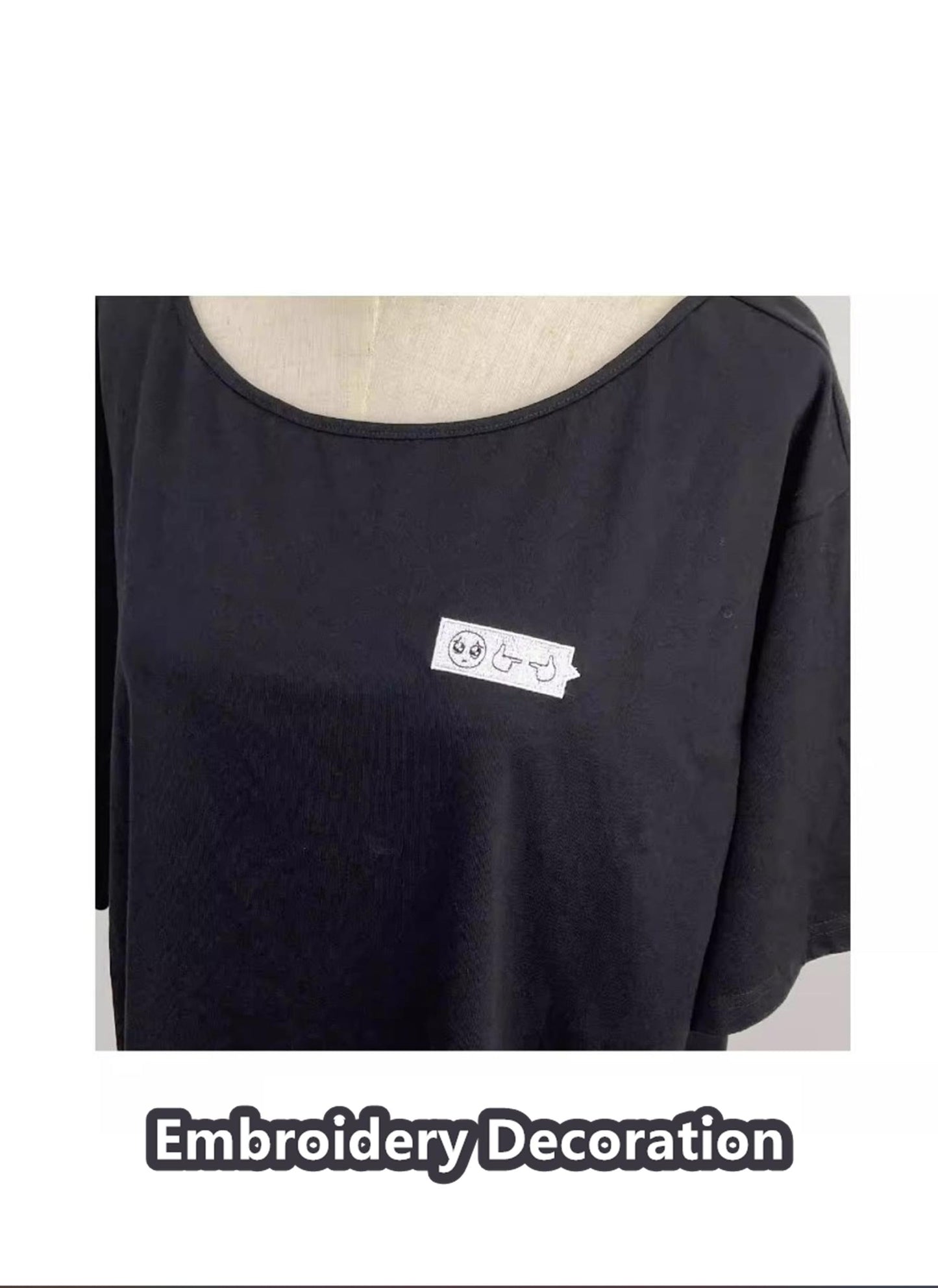 Jirai Kei Shirt Black Loose Embroidered Short-Sleeve T-Shirt 37662:576514