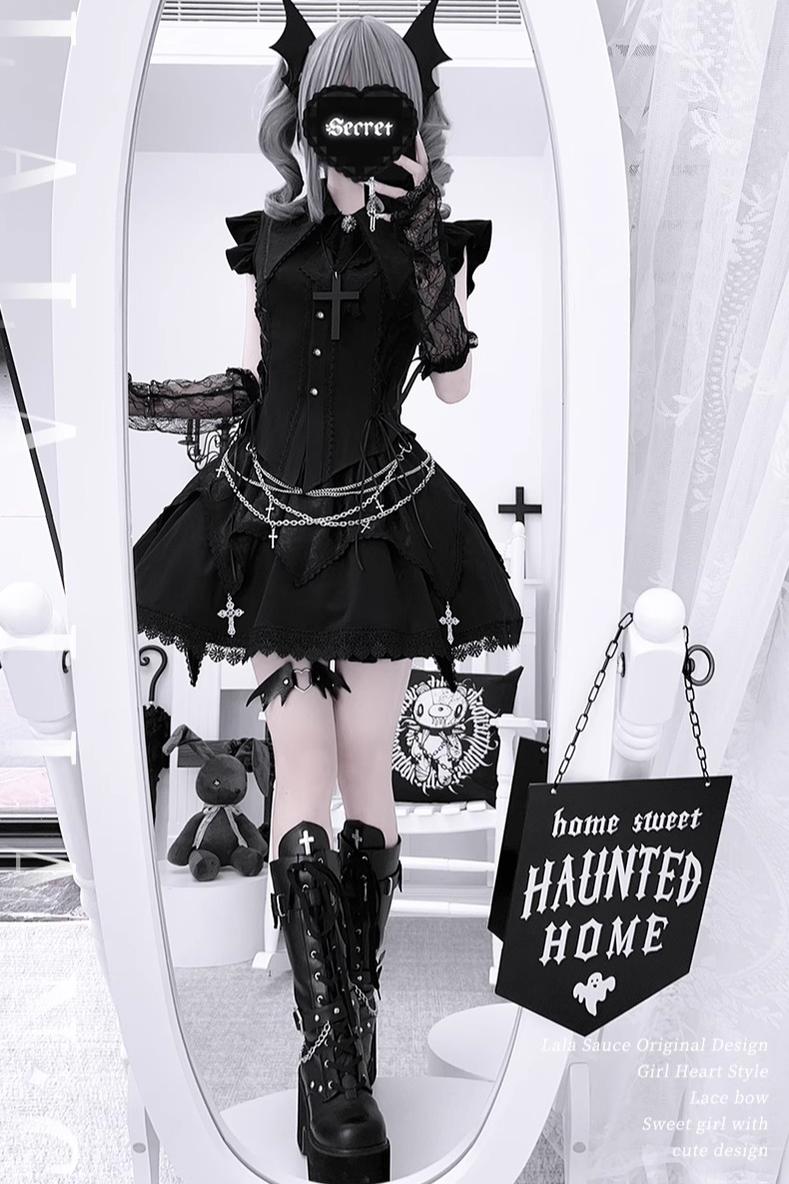 Gothic Skirt Outfit, Cross Pendant, Metal Waist Chain 43575:780089