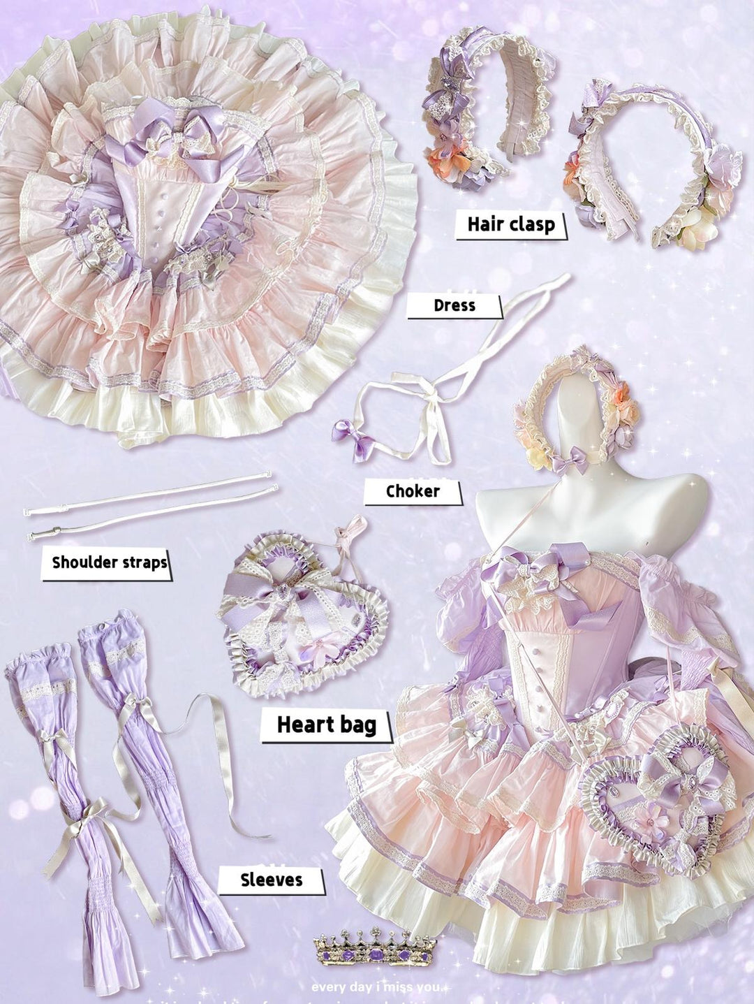 Lolita Dress Set Sweet Violet Pink Puffy Dress Corset Dress 36388:554914 36388:554914