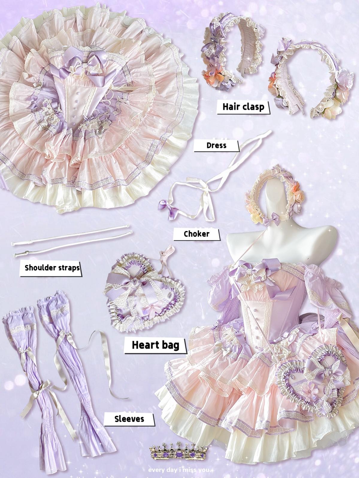 Lolita Dress Set Sweet Violet Pink Puffy Dress Corset Dress 36388:554914