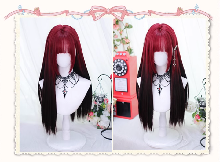 Lolita Wig Y2K Long Staight Wig Red Black Gradient Wig 35608:500824 35608:500824