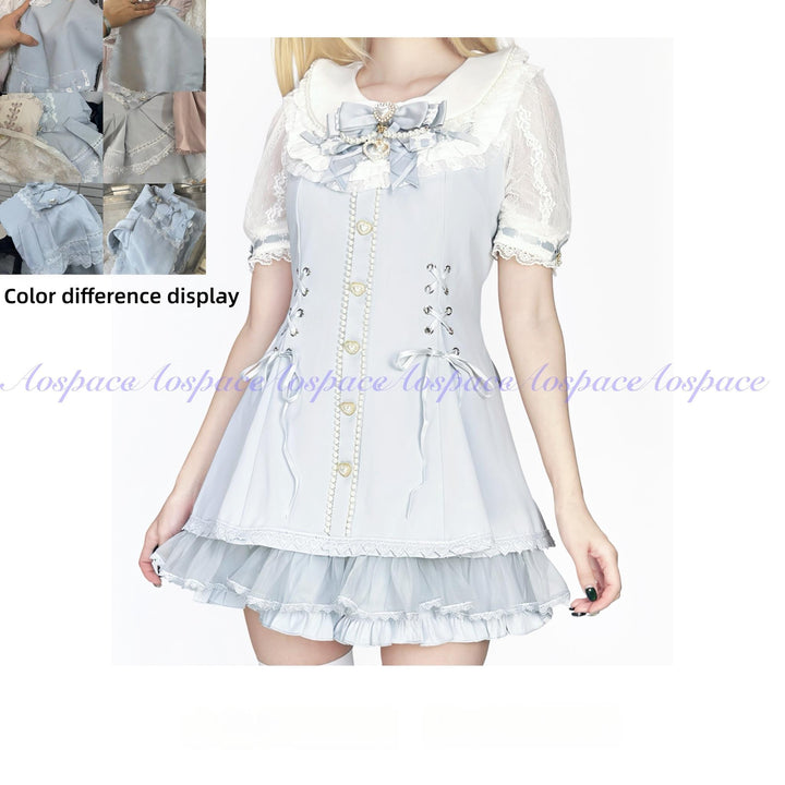 Jirai Kei Lace-Sleeved Dress, Elastic Shorts (L M S XL XS) 44759:824565