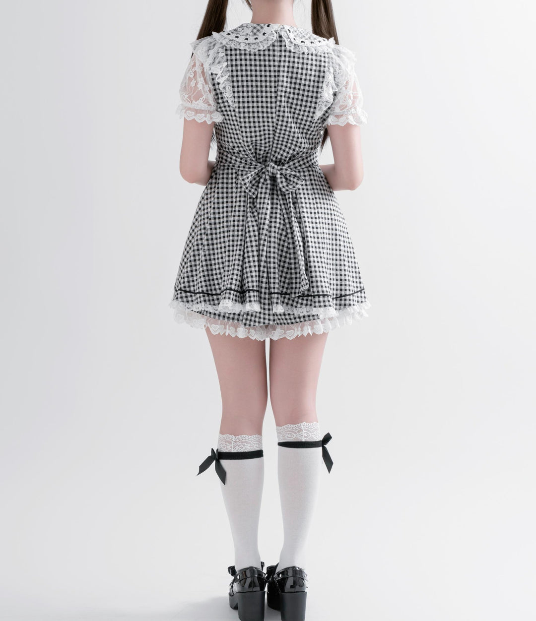 Jirai Kei Plaid Dress Set, Rhinestone Collar Bow 45008:837289