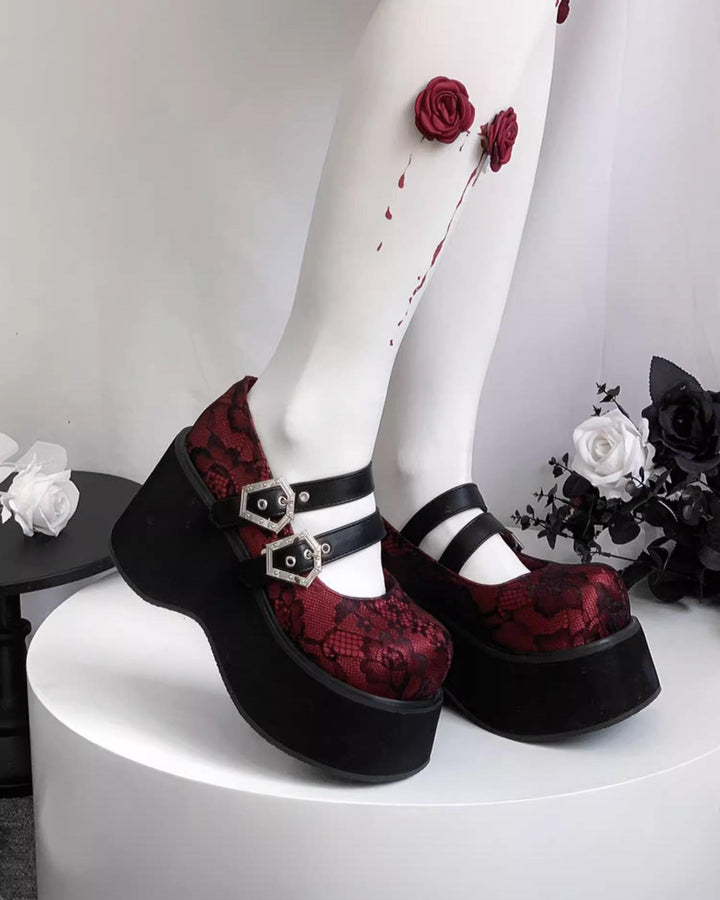 Black Red Platform Shoes Mary Jane Shoes 29728:367932 29728:367932