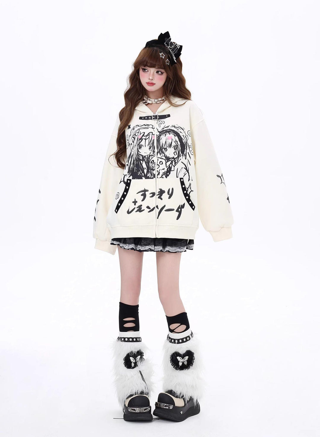 Plus Size Jirai Kei Coat Dark Comic Print Autumn Hoodie 39404:627228