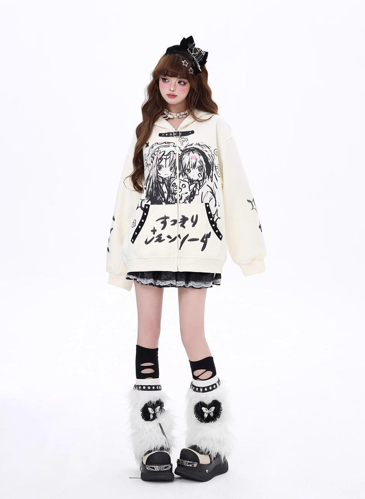 Plus Size Jirai Kei Coat Dark Comic Print Autumn Hoodie 39404:627228