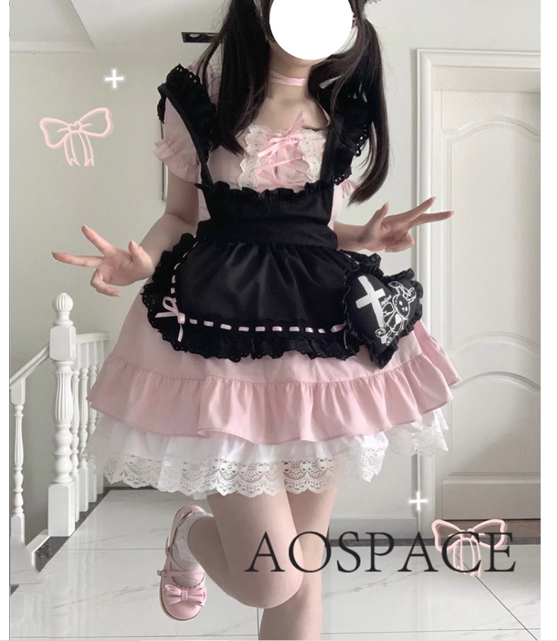 Sweet Lolita Dress Maid Apron Outfit Sweet Color-Block Dress 37560:564266