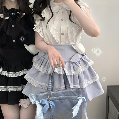 Jirai Kei Skirt Bow Double Layer Lace Cake Skirt 36774:540436