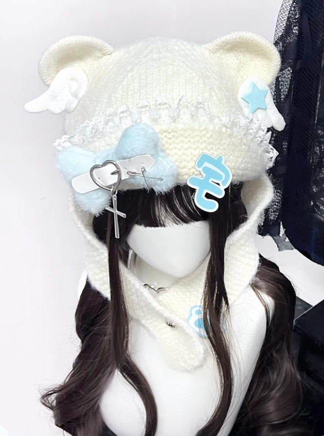 Y2K Knitted Hat Bear Ear Hat Cute Subculture Hat 41738:718092