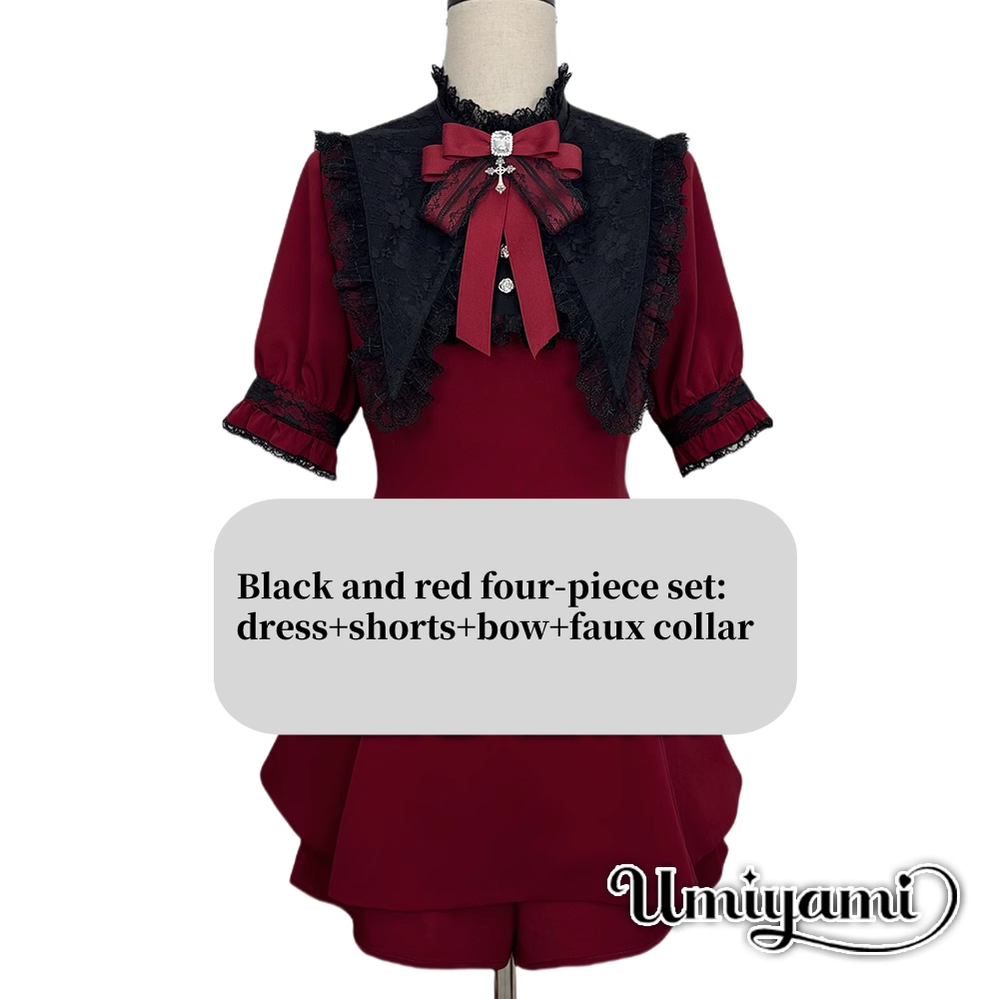 Jirai Kei Dress Short Sleeve Fake Collar Cape Outfit Set (L M S) 39416:627082