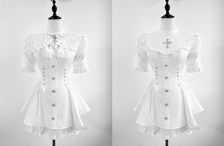 Short-sleeved Ryousangata Dress, Detachable Bowtie 43823:786786