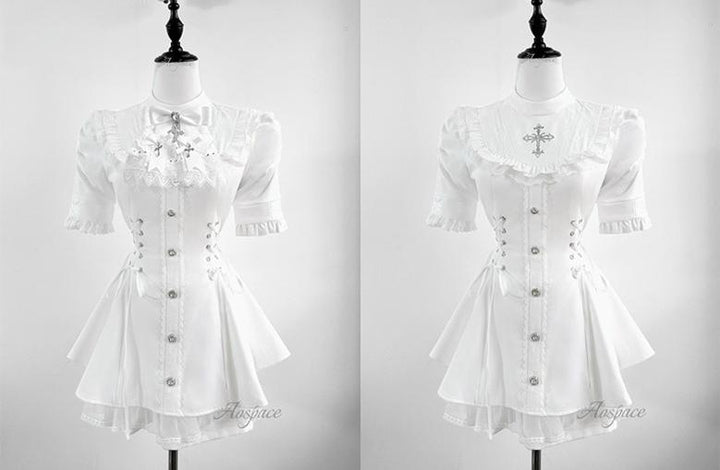 Short-sleeved Ryousangata Dress, Detachable Bowtie 43823:786786