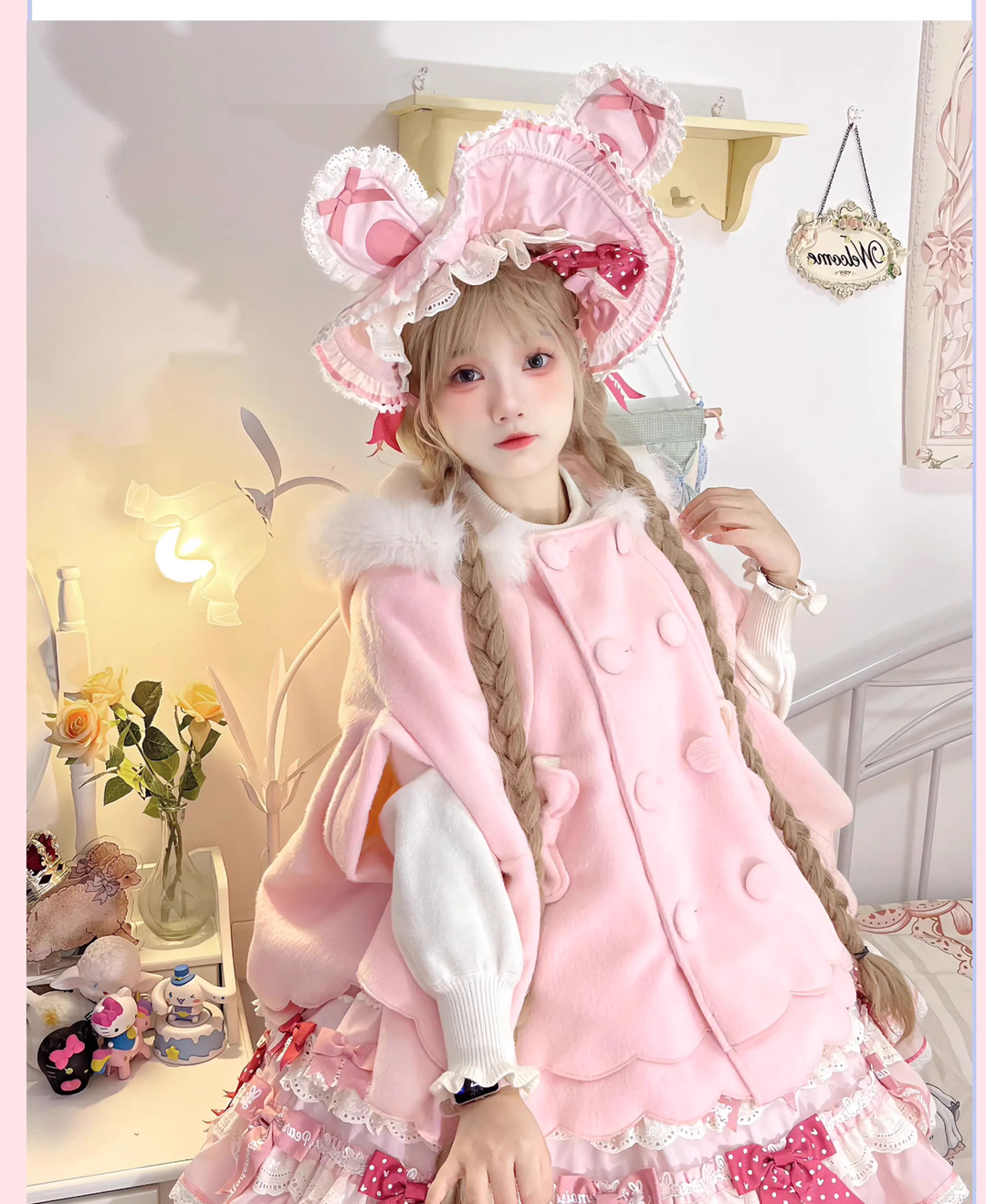 Sweet Lolita Coat Woolen Bat Sleeve Cape Plush Coat 41058:685246