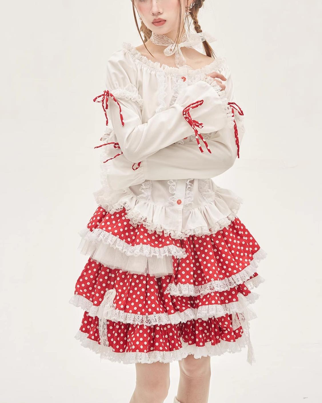 Lolita Skirt Retro Red Polka Dot Skirt 36150:542914