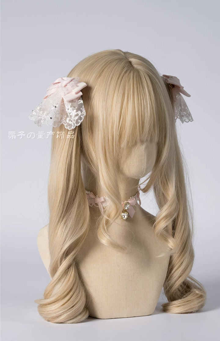 Pink Ryousangata Layered Bow Headdress, Lace & Rhinestone 45961:870454