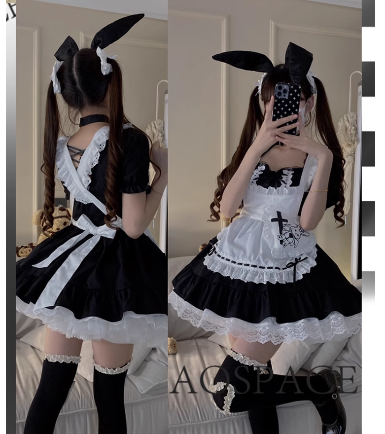 Sweet Lolita Dress Maid Apron Outfit Sweet Color-Block Dress 37560:564270