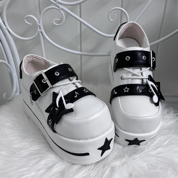 Punk Platform Shoes Gyaru Round-Toe Shoes Thick-Soled Shoes (White / 34 35 36 37 38 39 40 41) 41578:706696