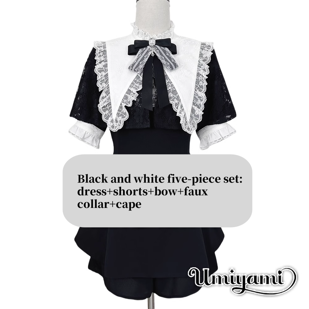 Jirai Kei Dress Short Sleeve Fake Collar Cape Outfit Set (L M S) 39416:627088