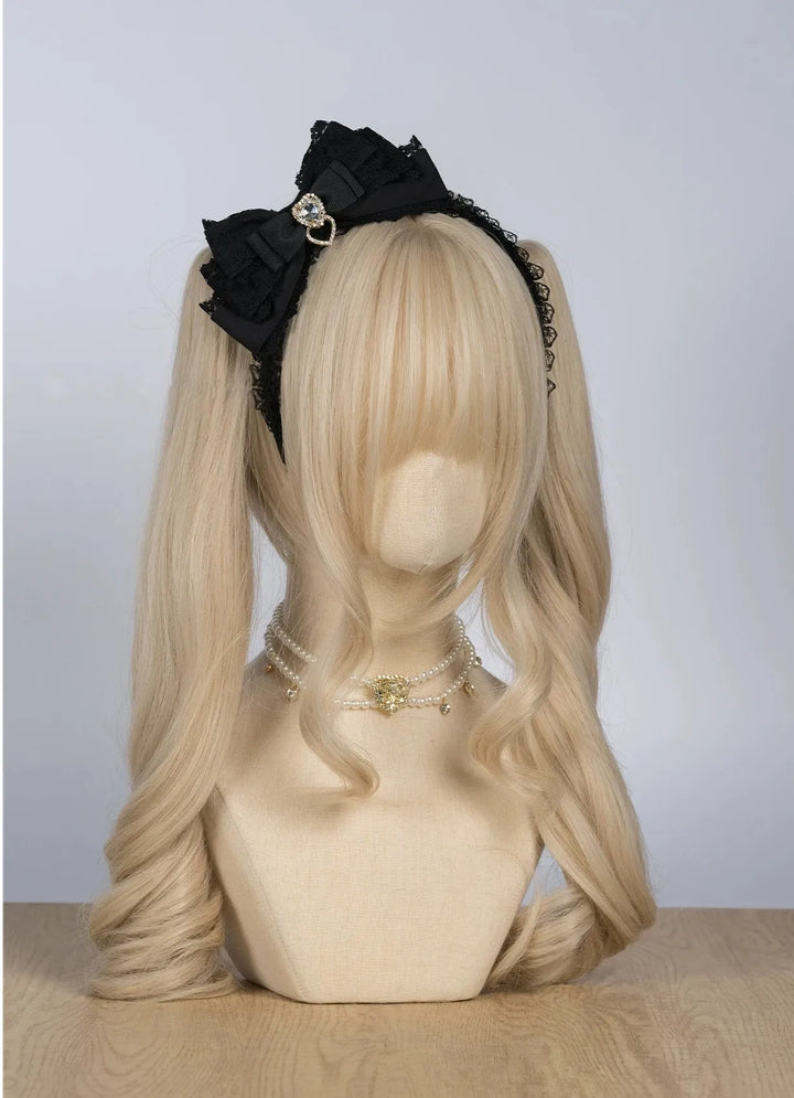 Ryousangata Three-Layered Bow Headband, Heart Rhinestone 45560:853298