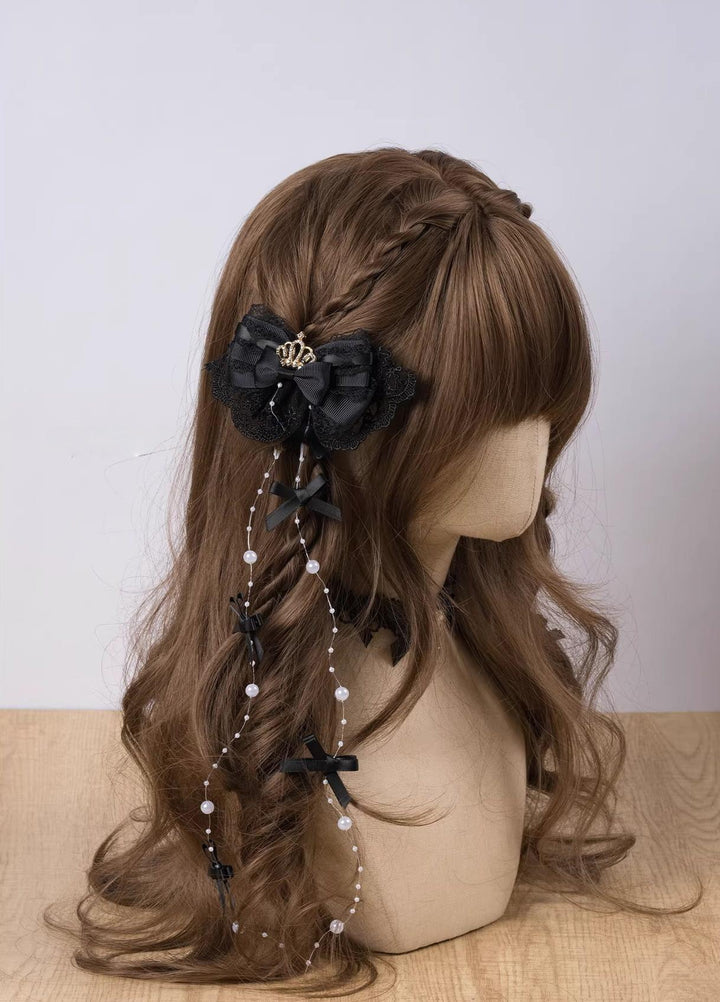 Jirai Kei Artificial Pearl Hair Clip, Rhinestone Crown 45108:837334