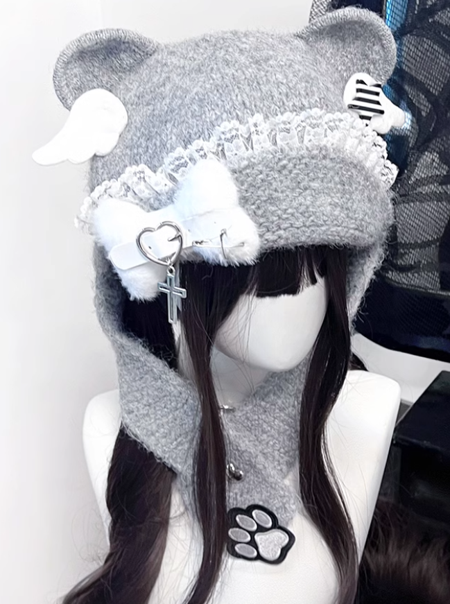 Y2K Knitted Hat Bear Ear Hat Cute Subculture Hat 41738:718088