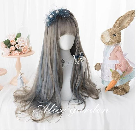 Lolita Wig Grey Blue Highlight Long Curly Hairpiece 35946:509540